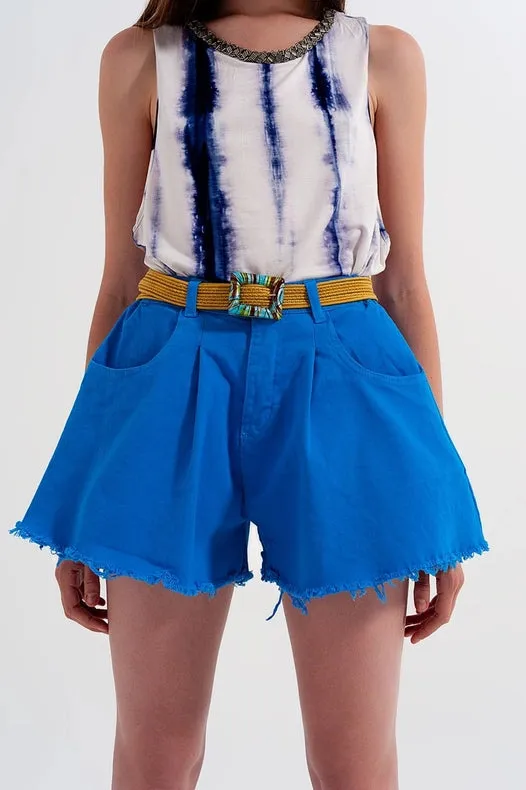 A-Line Ripped Denim Shorts In Blue