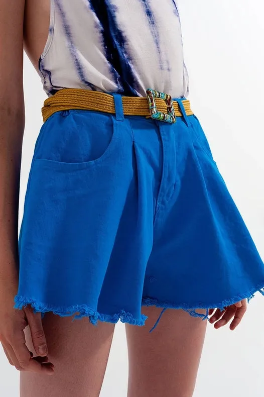 A-Line Ripped Denim Shorts In Blue