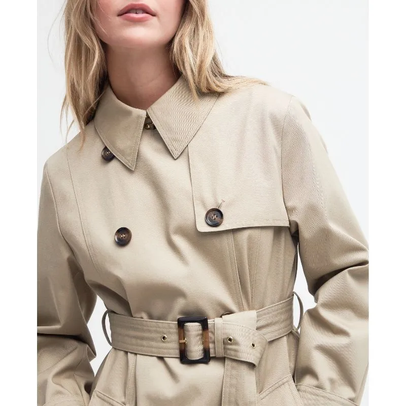 Barbour Greta Ladies Showerproof Trench - Light Fawn/Primrose Hessian