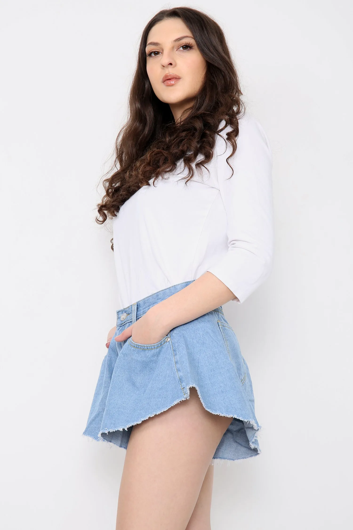 Blue Denim High Waisted Flared Shorts