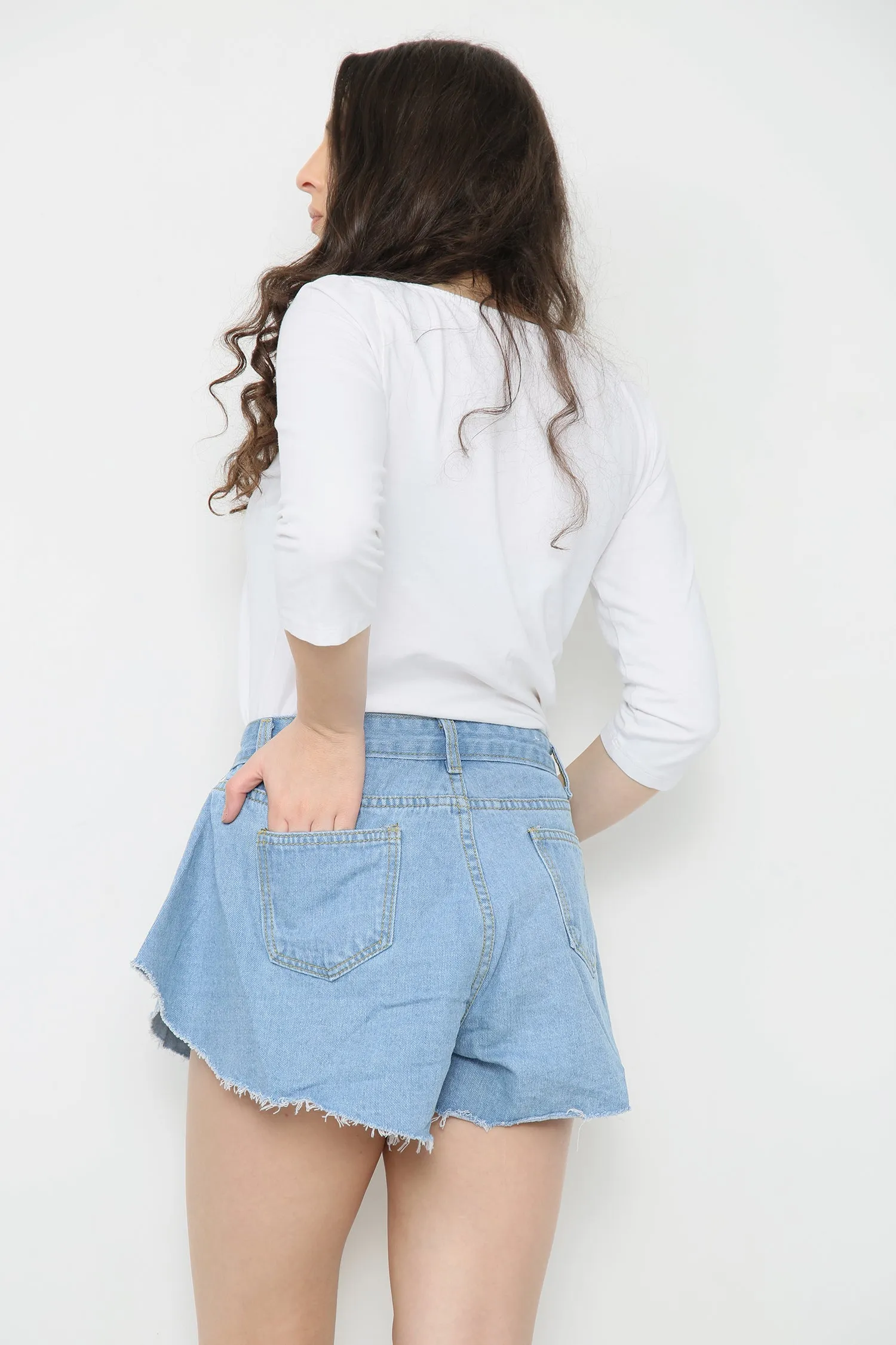 Blue Denim High Waisted Flared Shorts