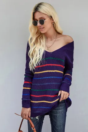 Blue Striped Loose Knit Sweater