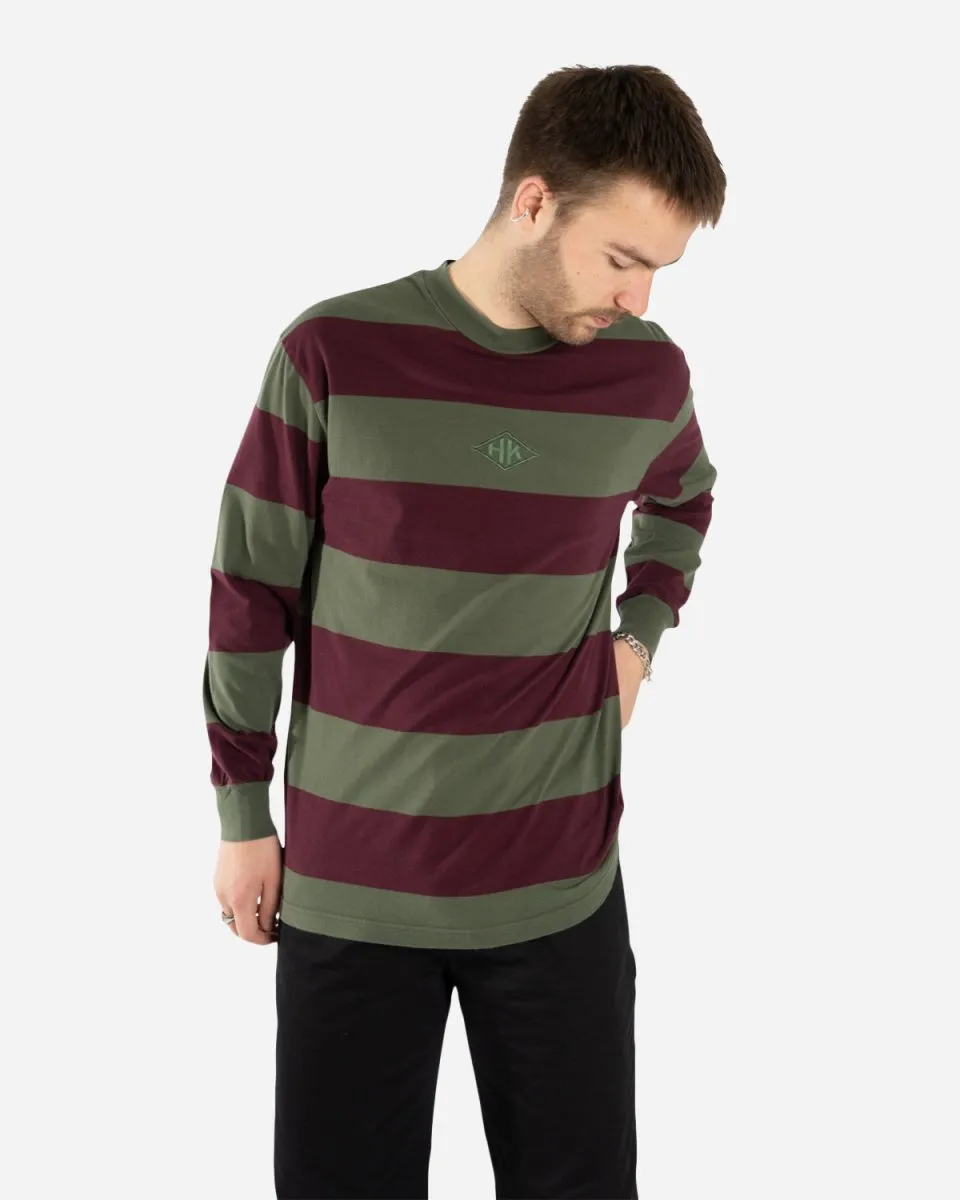 Boxy Tee Long Sleeve - Burgundy Stripe