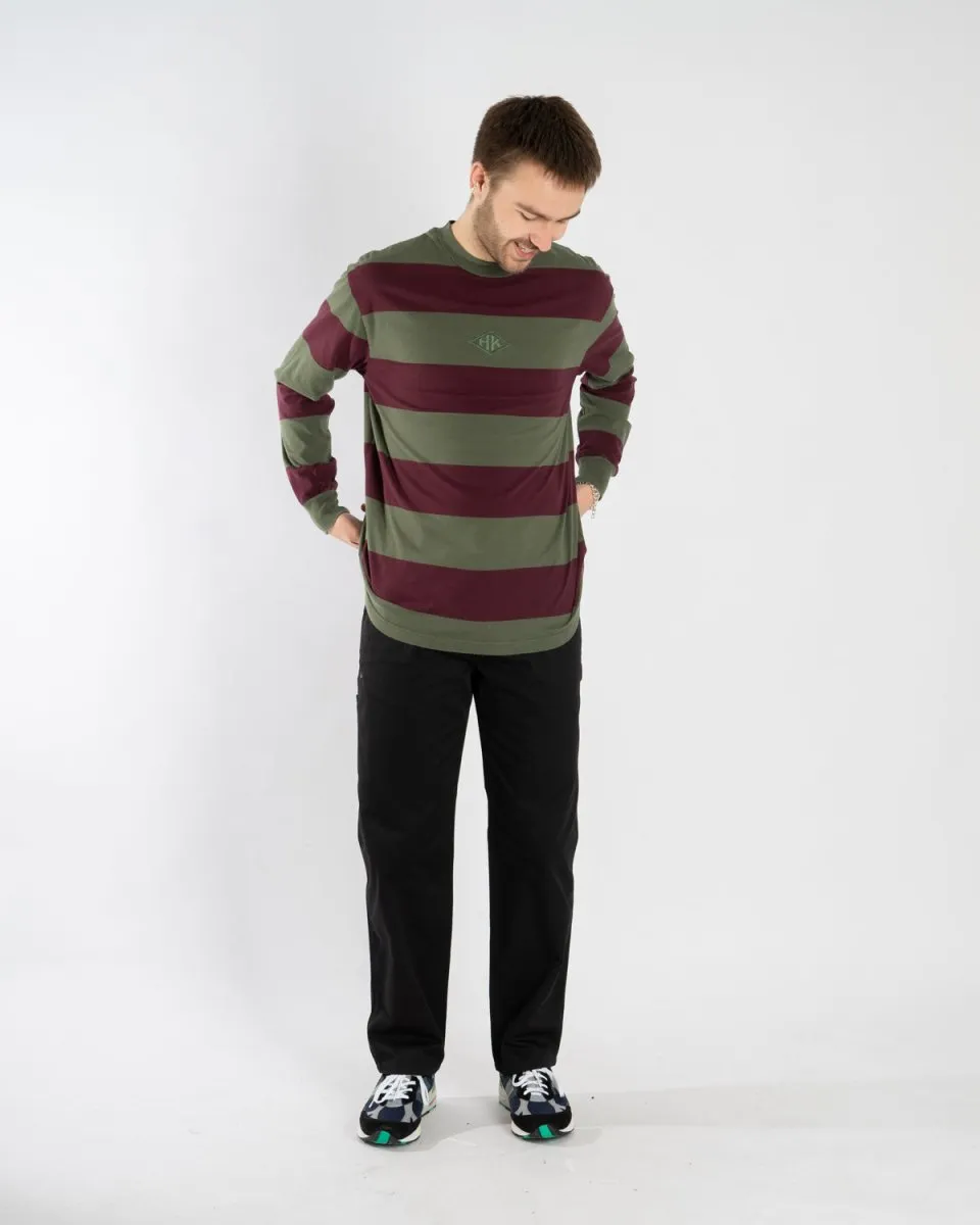 Boxy Tee Long Sleeve - Burgundy Stripe