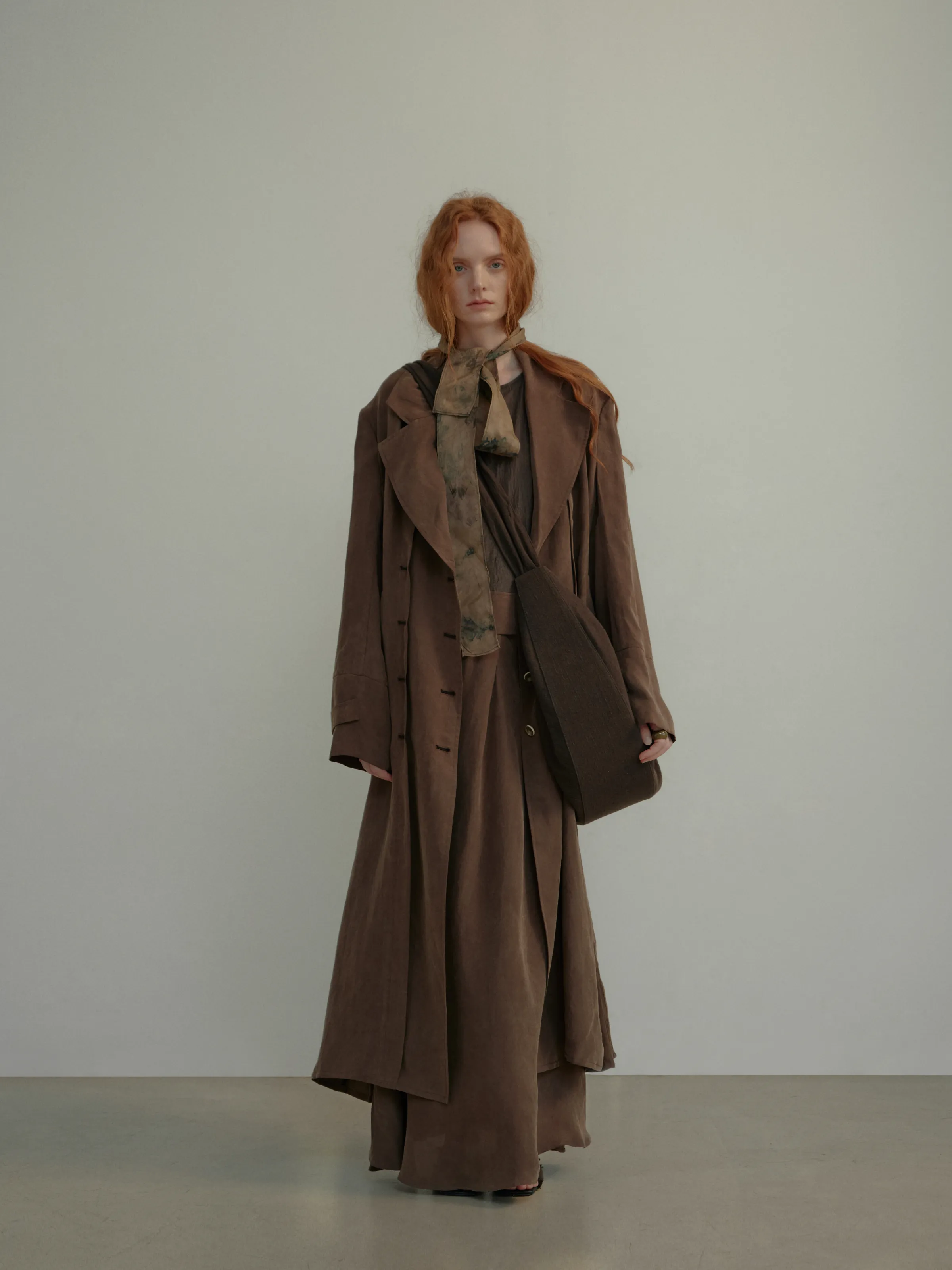 Brown Pleated Trench Coat