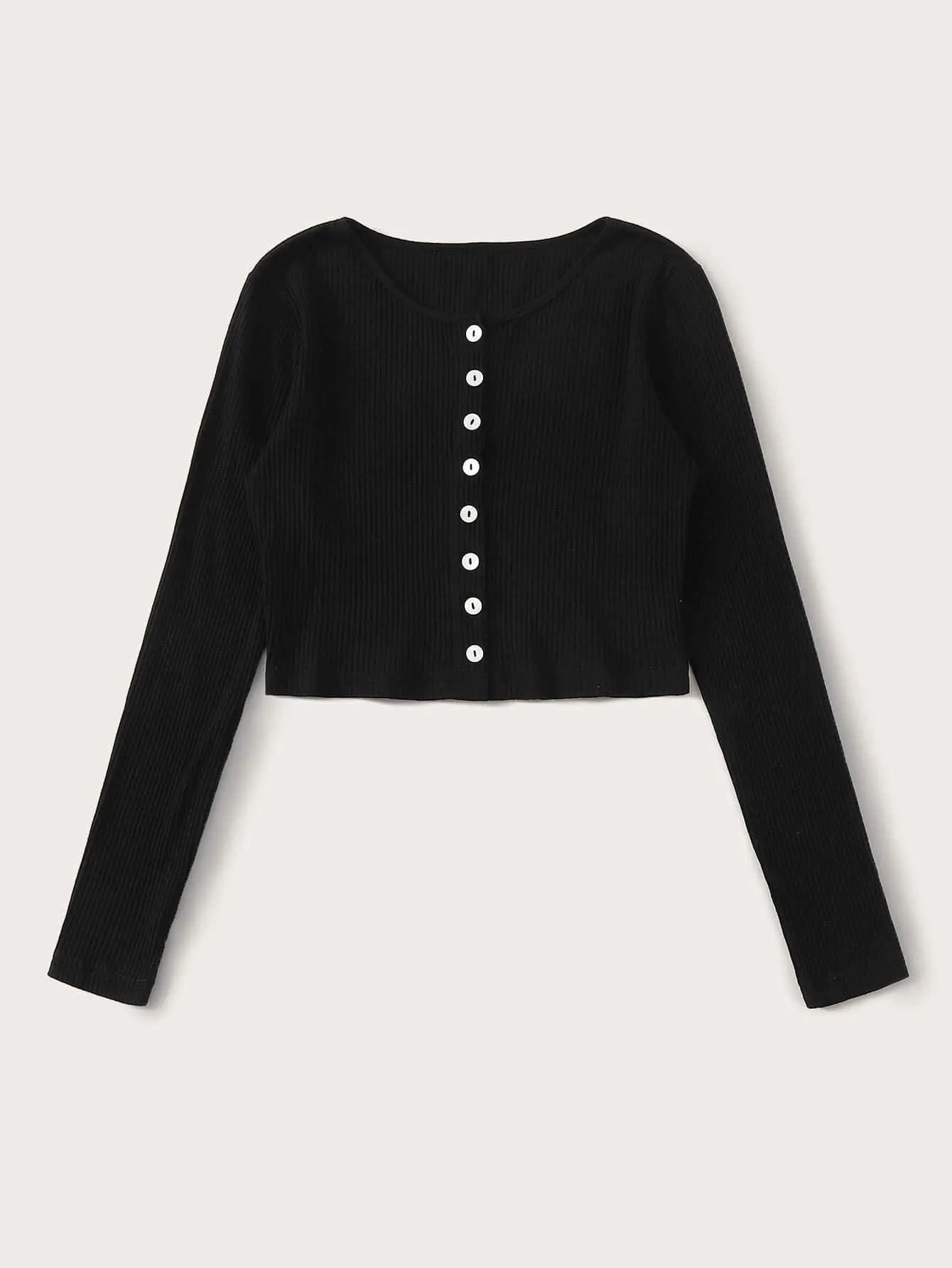 Button Front Long Sleeve Ribbed Tee