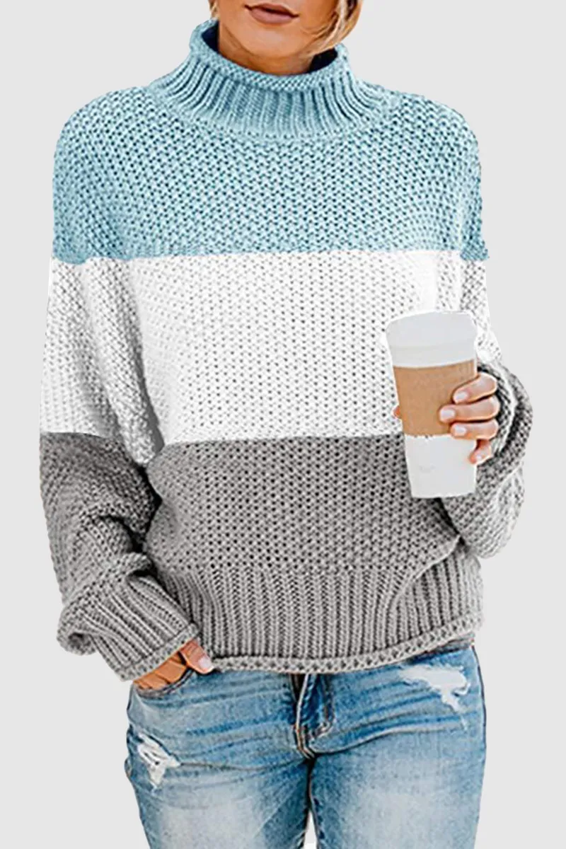 Casual Patchwork Contrast Turtleneck Sweaters(7 Colors)