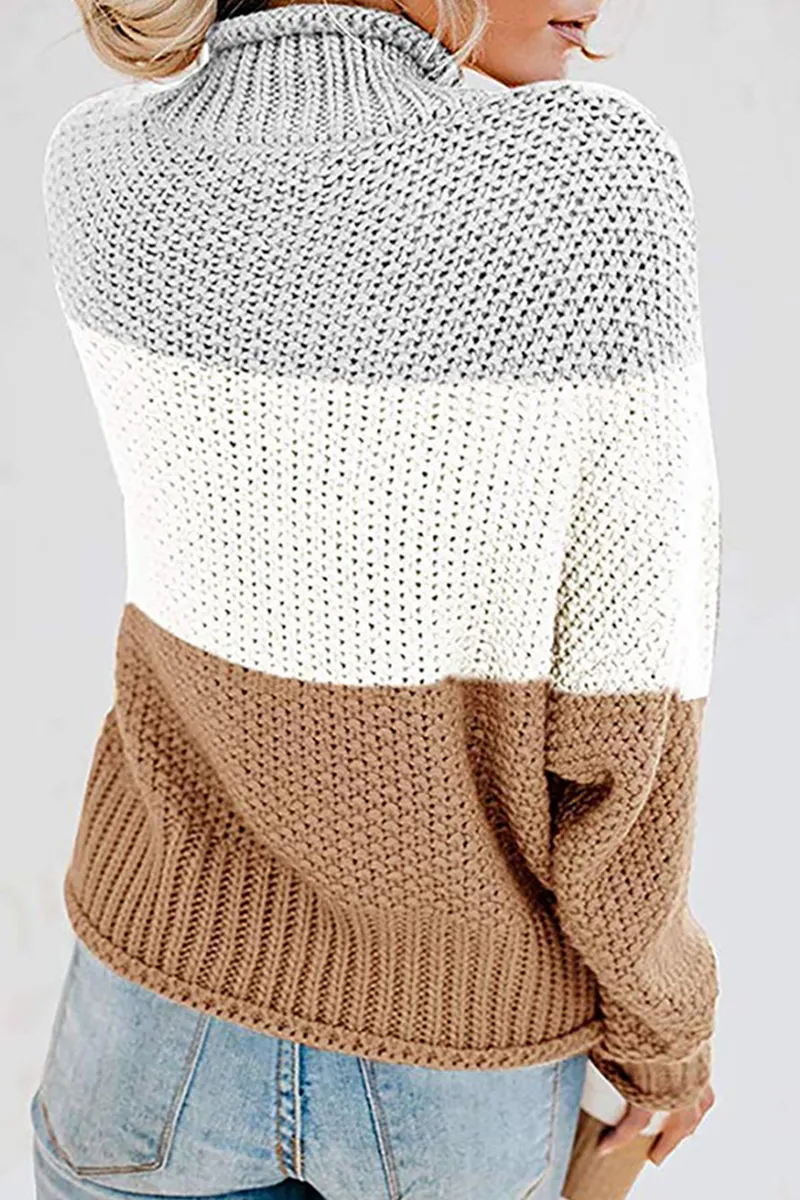 Casual Patchwork Contrast Turtleneck Sweaters(7 Colors)