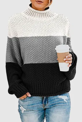 Casual Patchwork Contrast Turtleneck Sweaters(7 Colors)