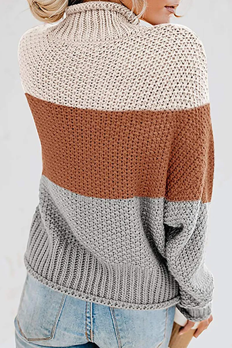 Casual Patchwork Contrast Turtleneck Sweaters(7 Colors)