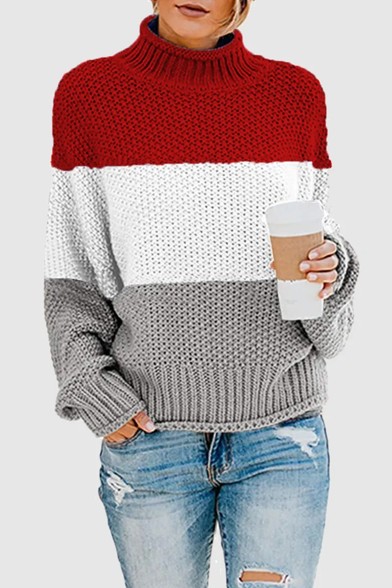 Casual Patchwork Contrast Turtleneck Sweaters(7 Colors)