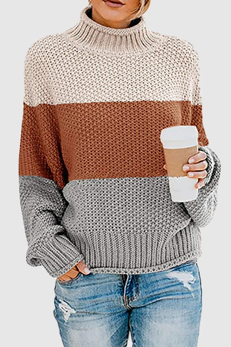 Casual Patchwork Contrast Turtleneck Sweaters(7 Colors)