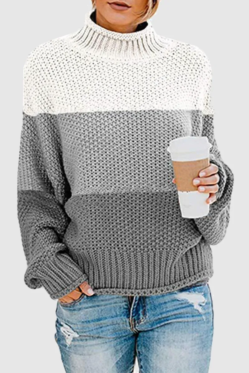 Casual Patchwork Contrast Turtleneck Sweaters(7 Colors)