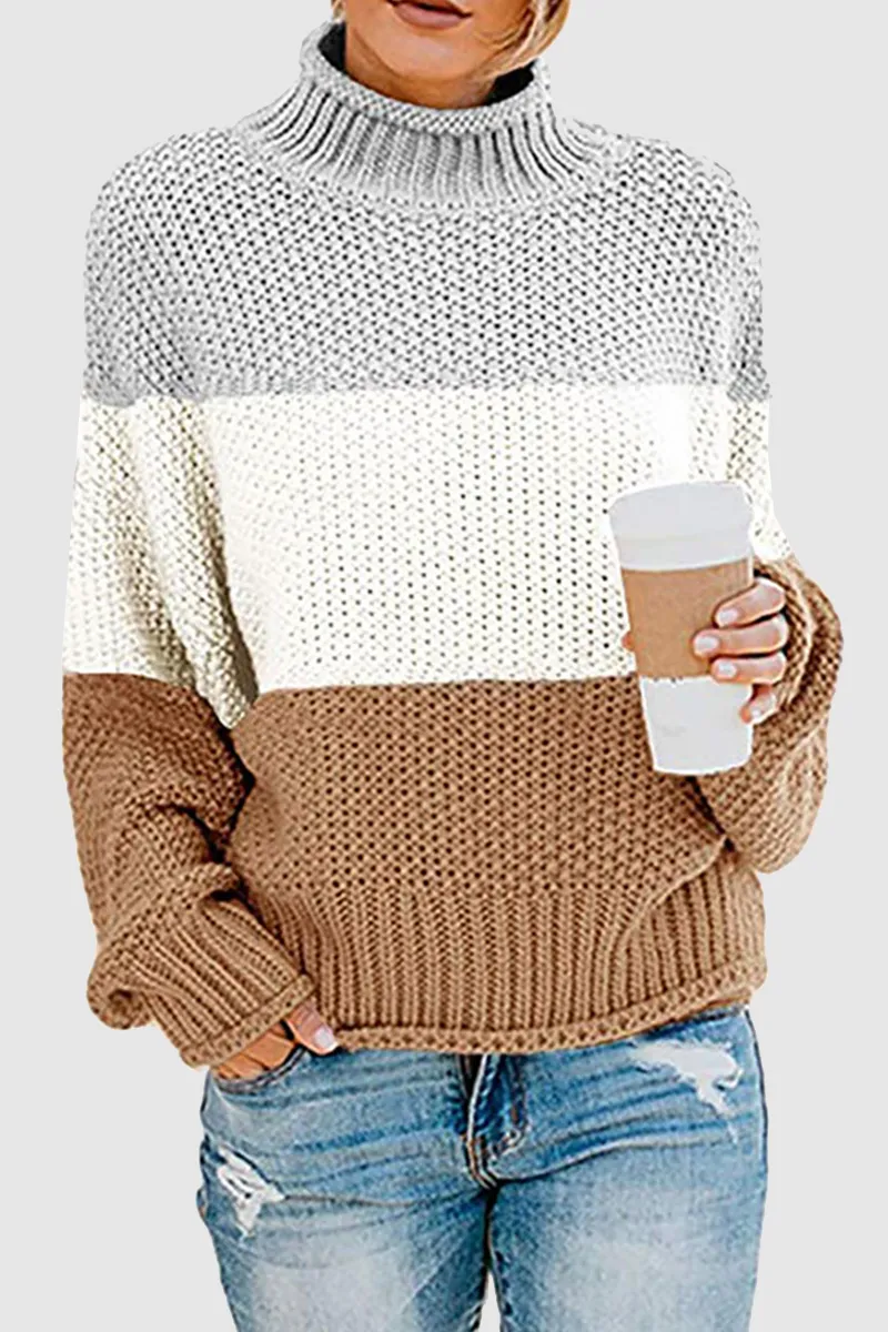 Casual Patchwork Contrast Turtleneck Sweaters(7 Colors)