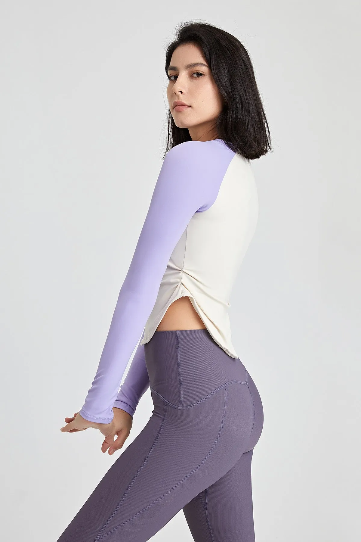 Color-Block Long Sleeve Jersey Crop Top