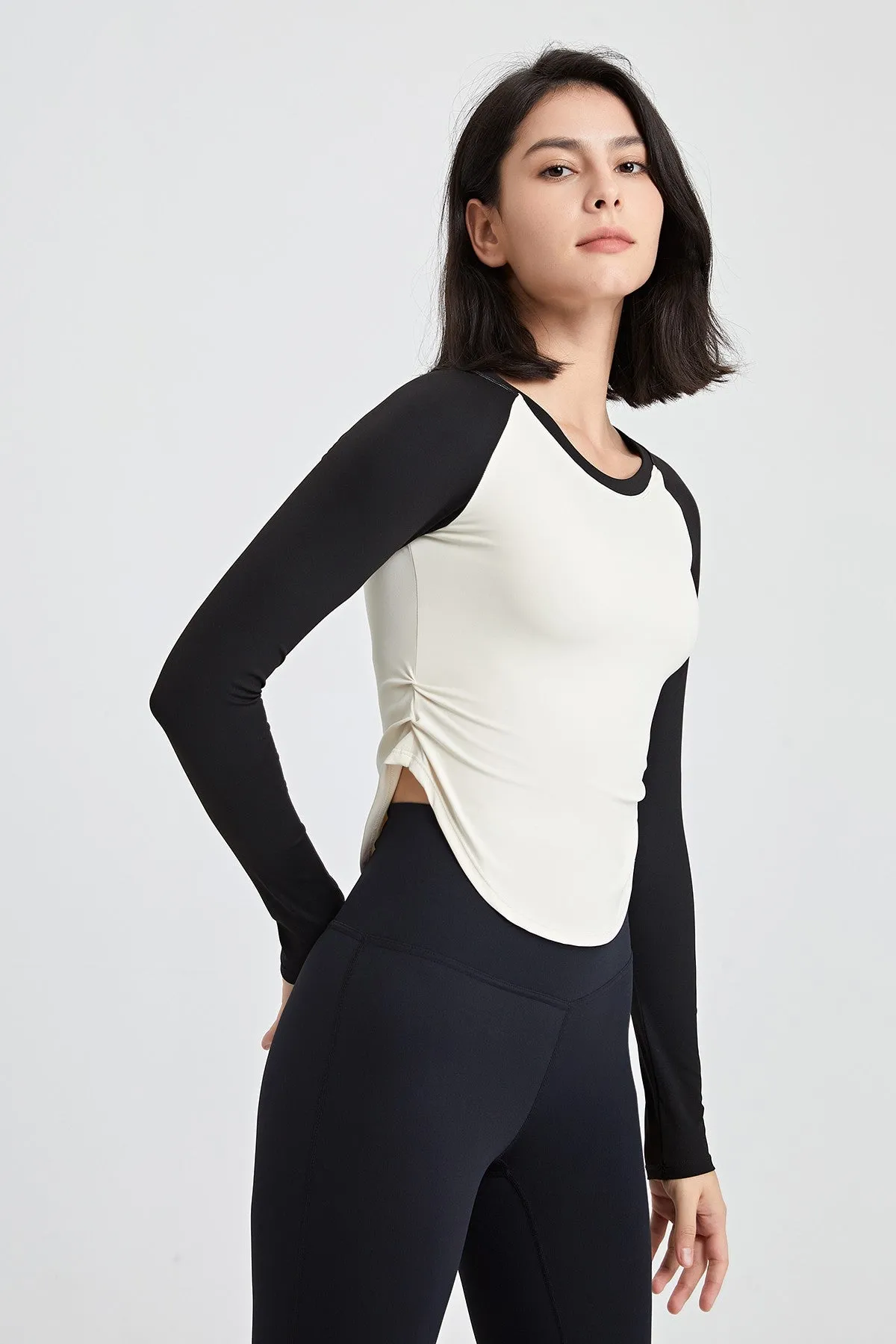 Color-Block Long Sleeve Jersey Crop Top