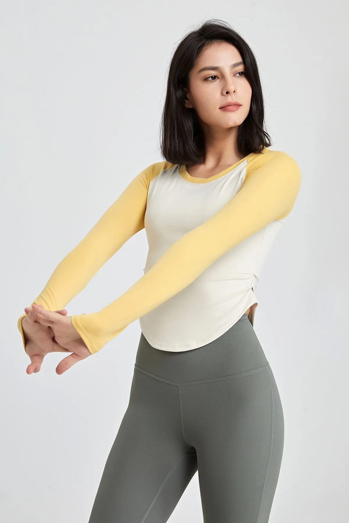 Color-Block Long Sleeve Jersey Crop Top