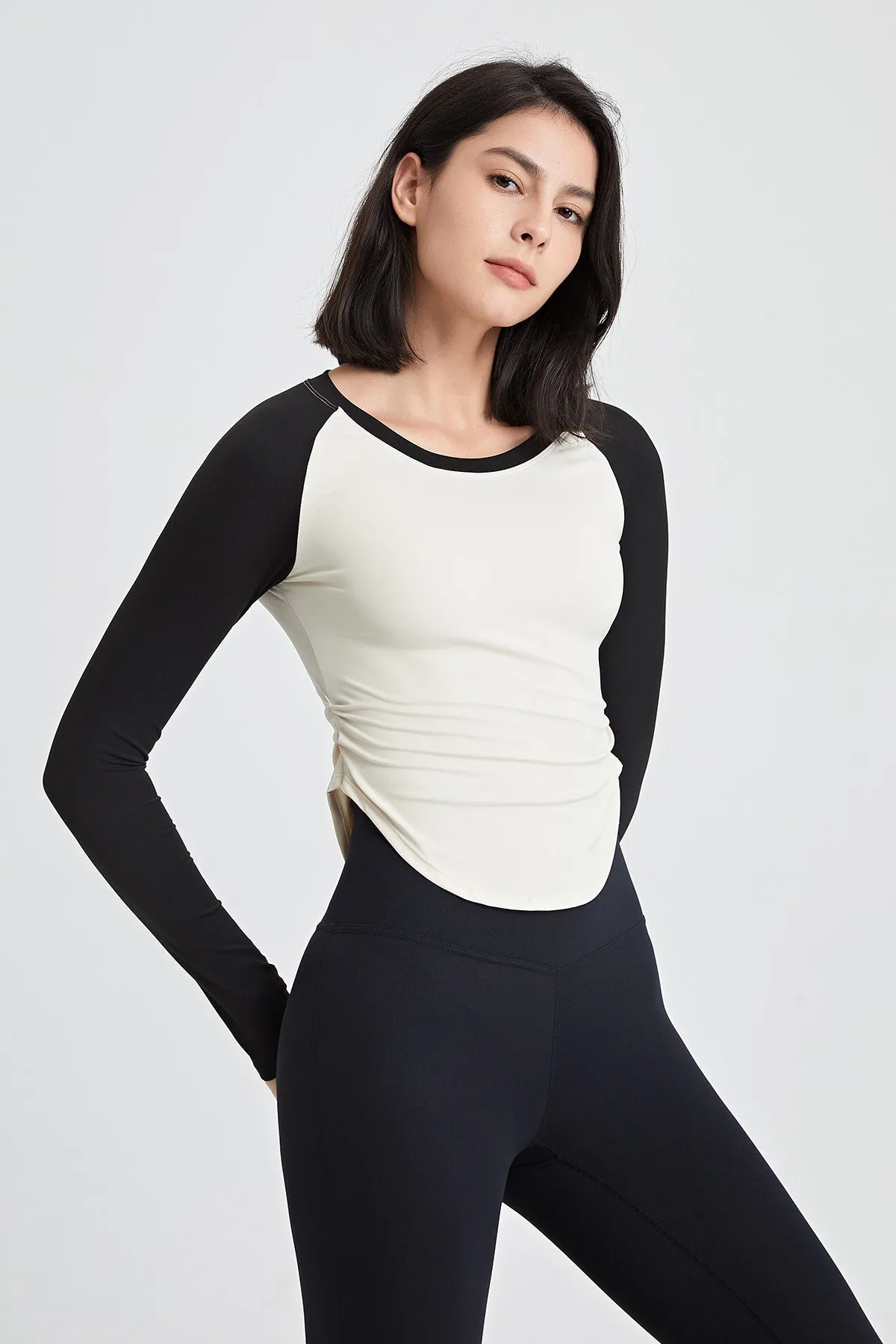 Color-Block Long Sleeve Jersey Crop Top