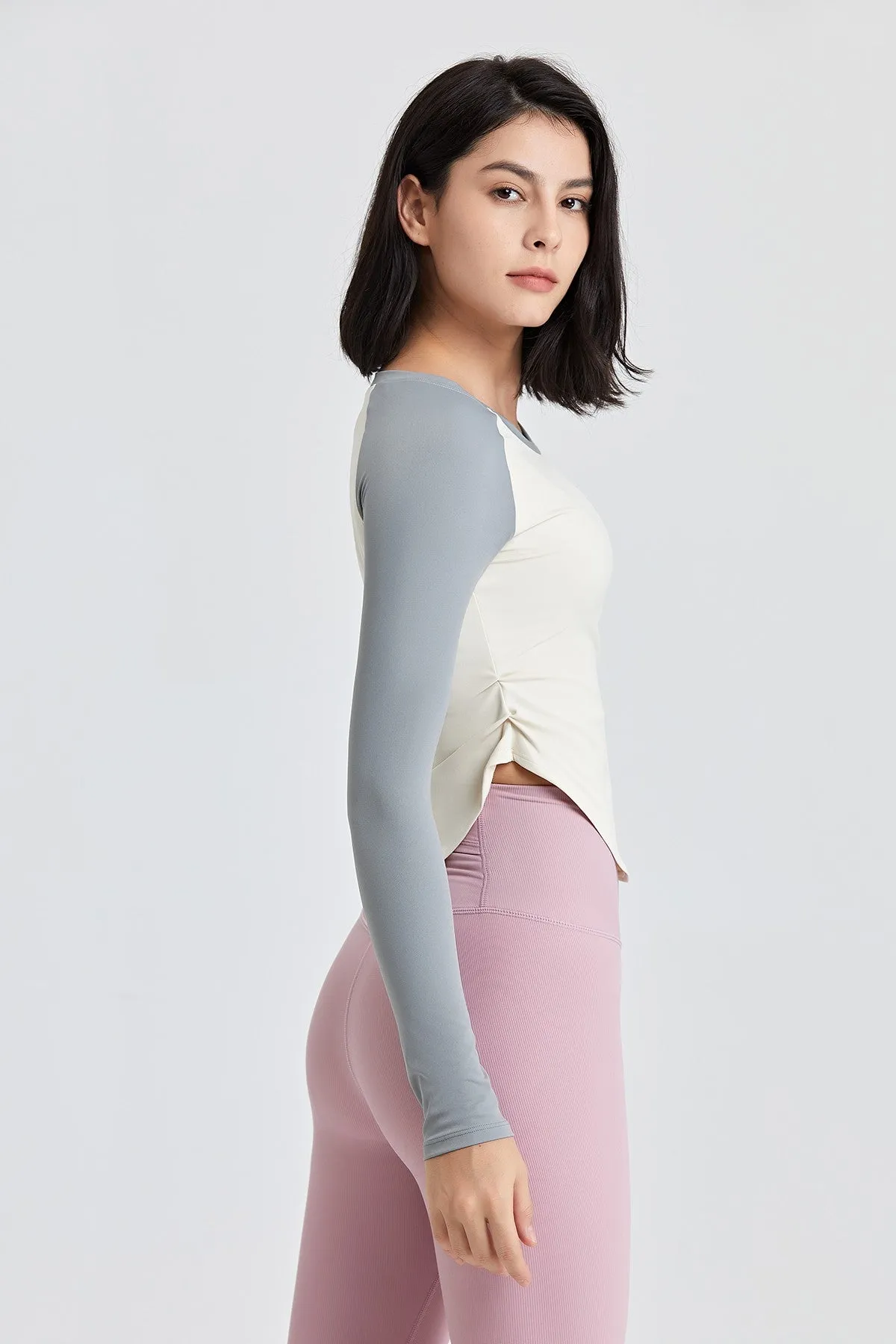 Color-Block Long Sleeve Jersey Crop Top