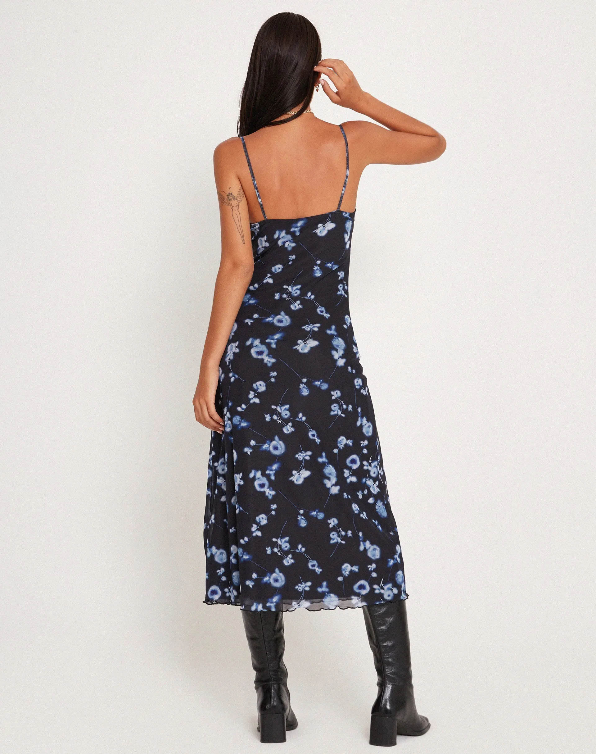 Coya Maxi Dress in Mesh Navy Diffused Floral