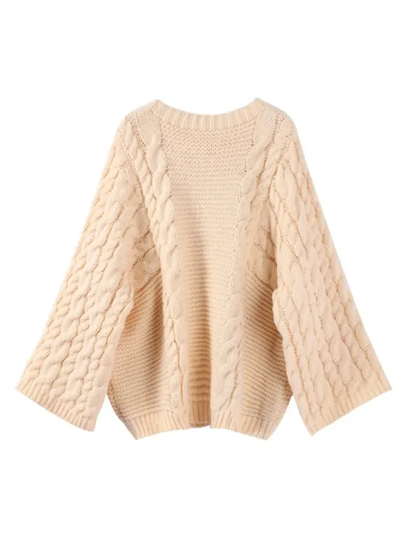 Crew neck bell sleeve knit loose sweater