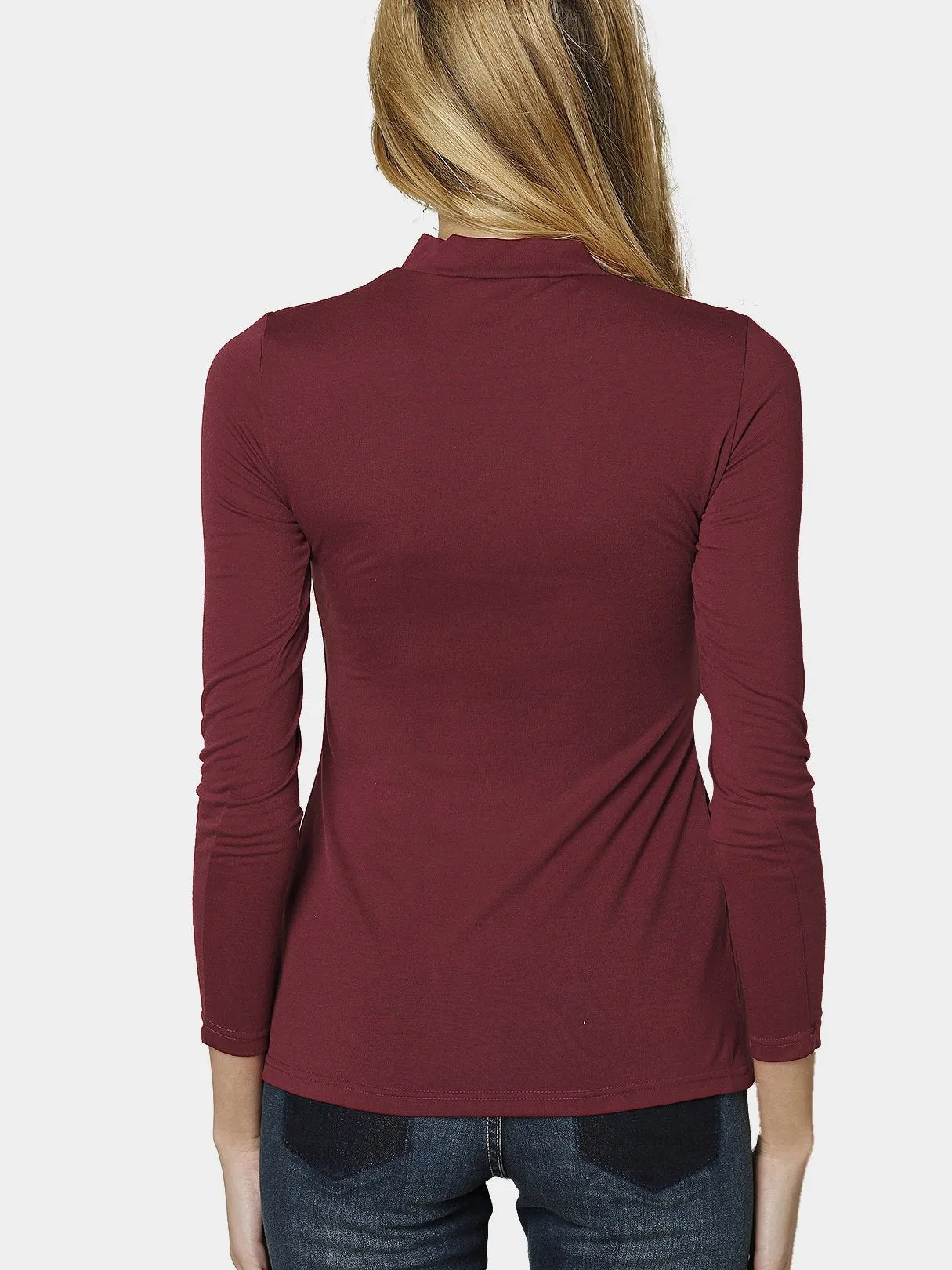 Custom Crew Neck Long Sleeve Slit Hem Burgundy T-Shirts