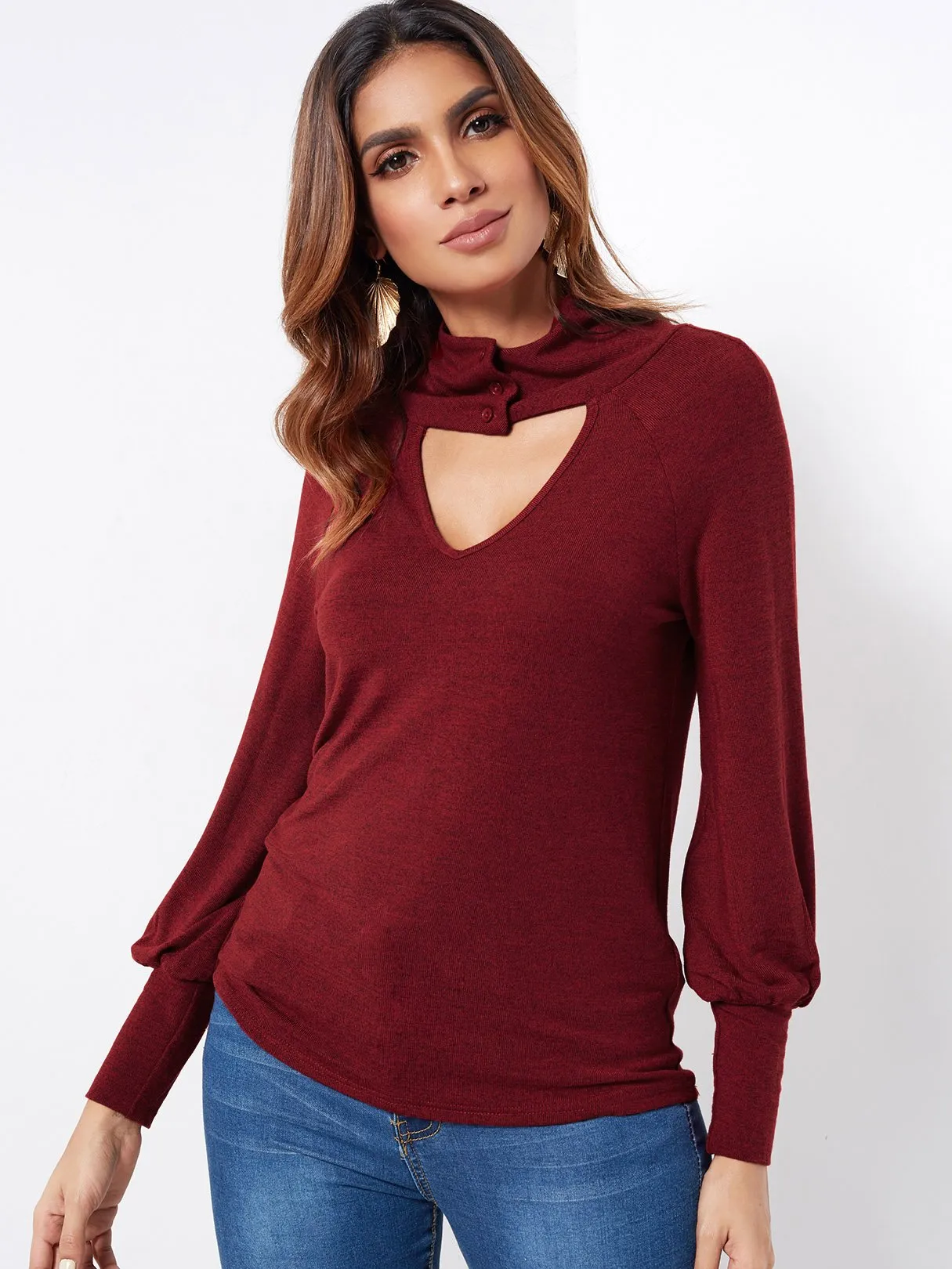 Custom Cut Out Long Sleeve Burgundy Top