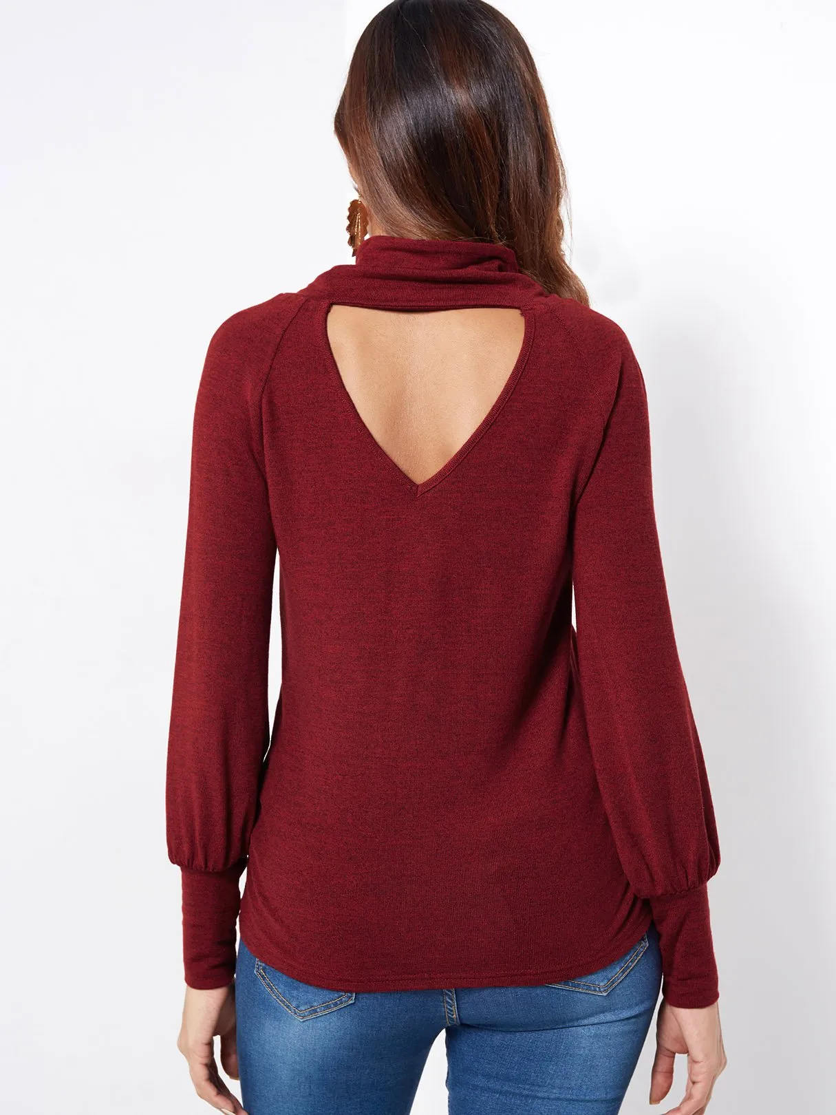 Custom Cut Out Long Sleeve Burgundy Top