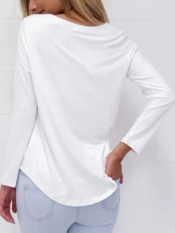 Custom Long Sleeve Curved Hem White T-Shirts