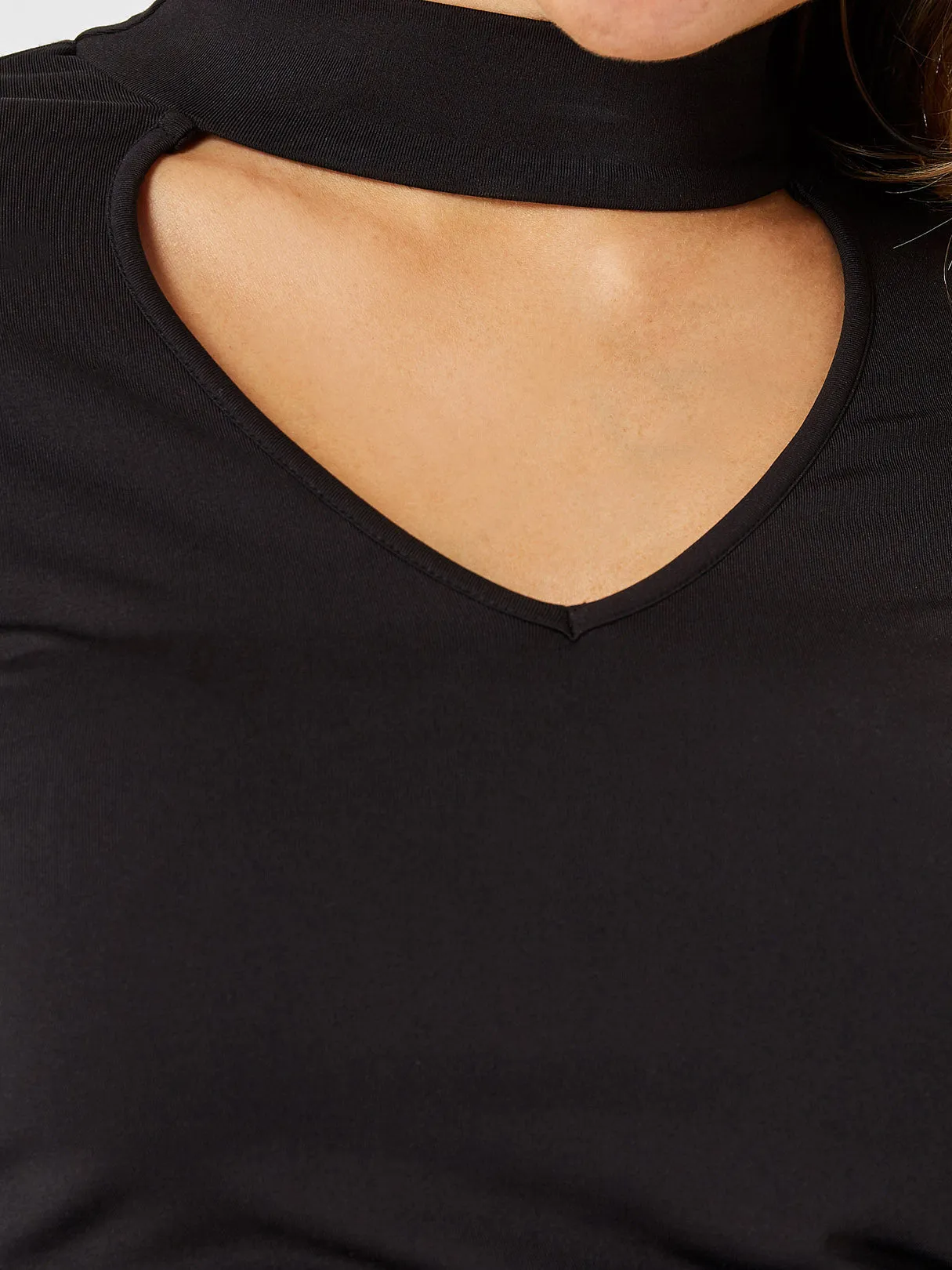 Custom Plain Cut Out Long Sleeve Black Top