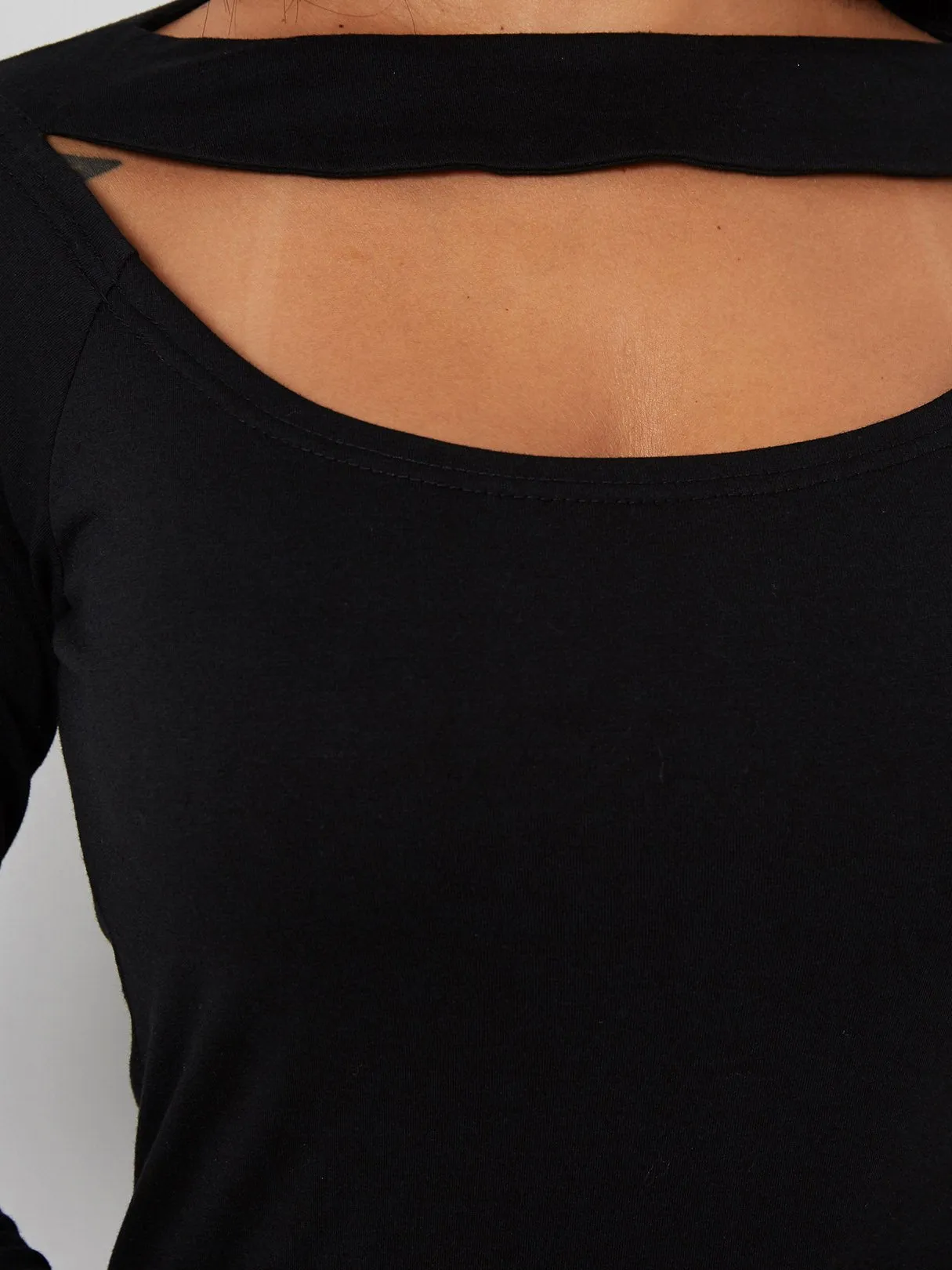 Custom Plain Lace Cut Out Long Sleeve Black T-Shirts