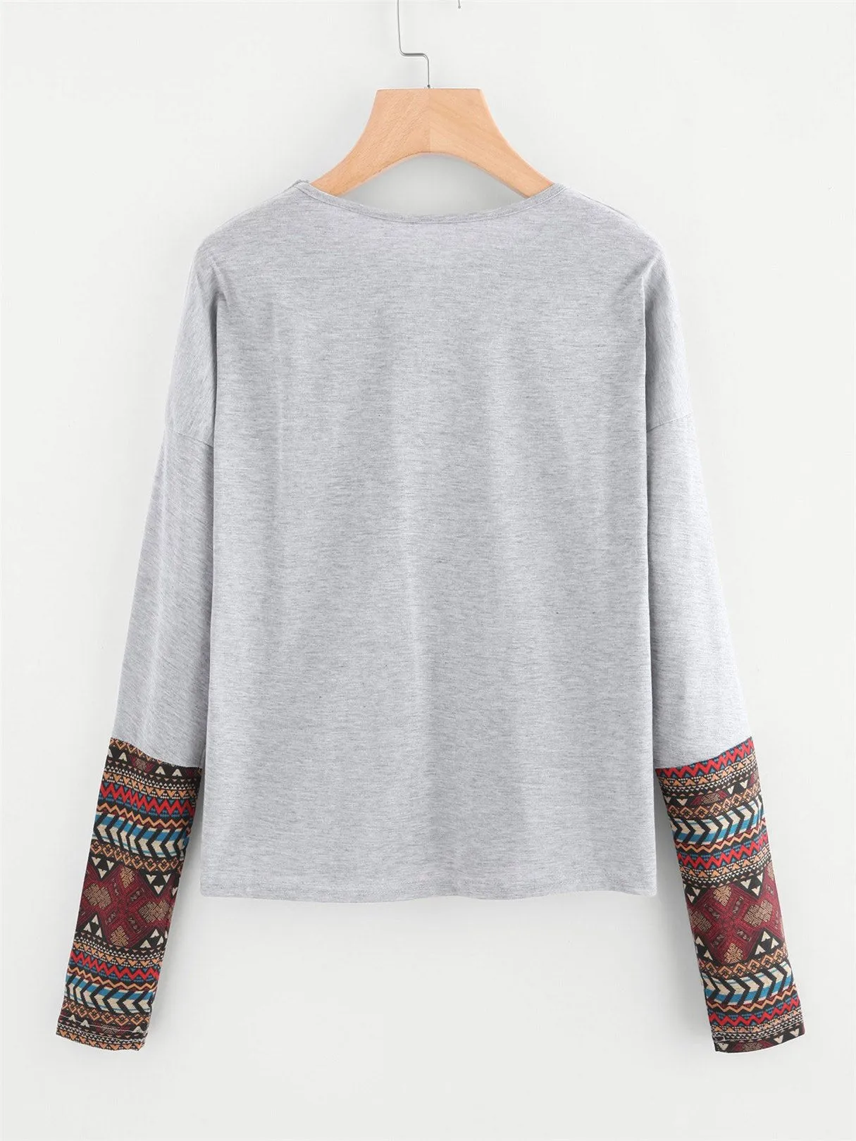 Custom Round Neck Long Sleeve Grey Fashion T-Shirts