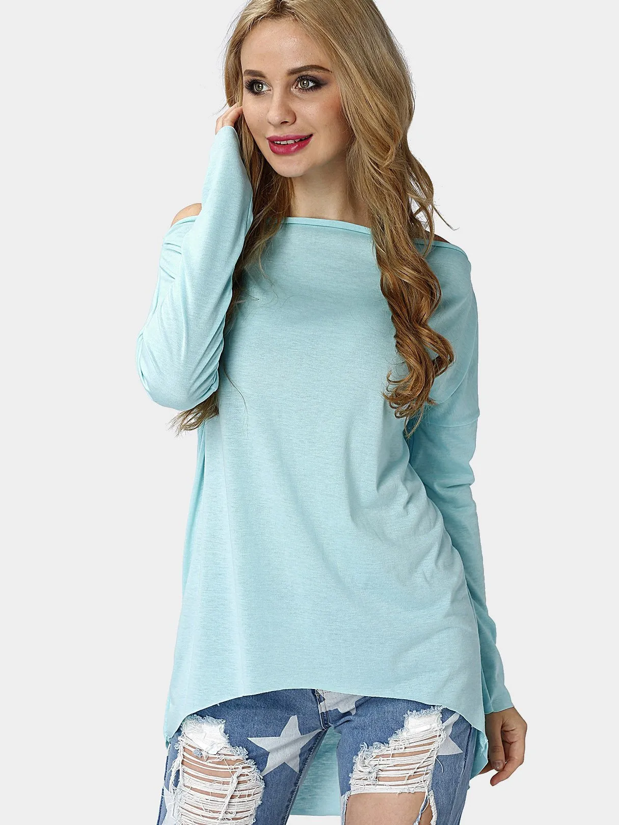 Custom Round Neck Plain Long Sleeve Blue T-Shirts