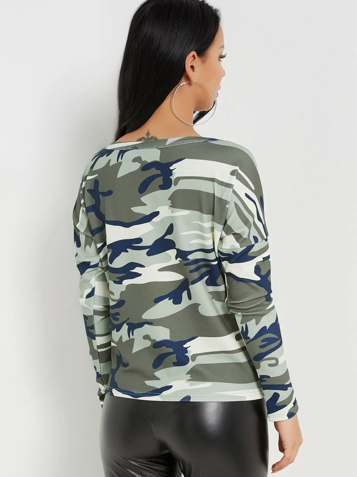 Custom V-Neck Camouflage Tie-Up Long Sleeve Camouflage Top