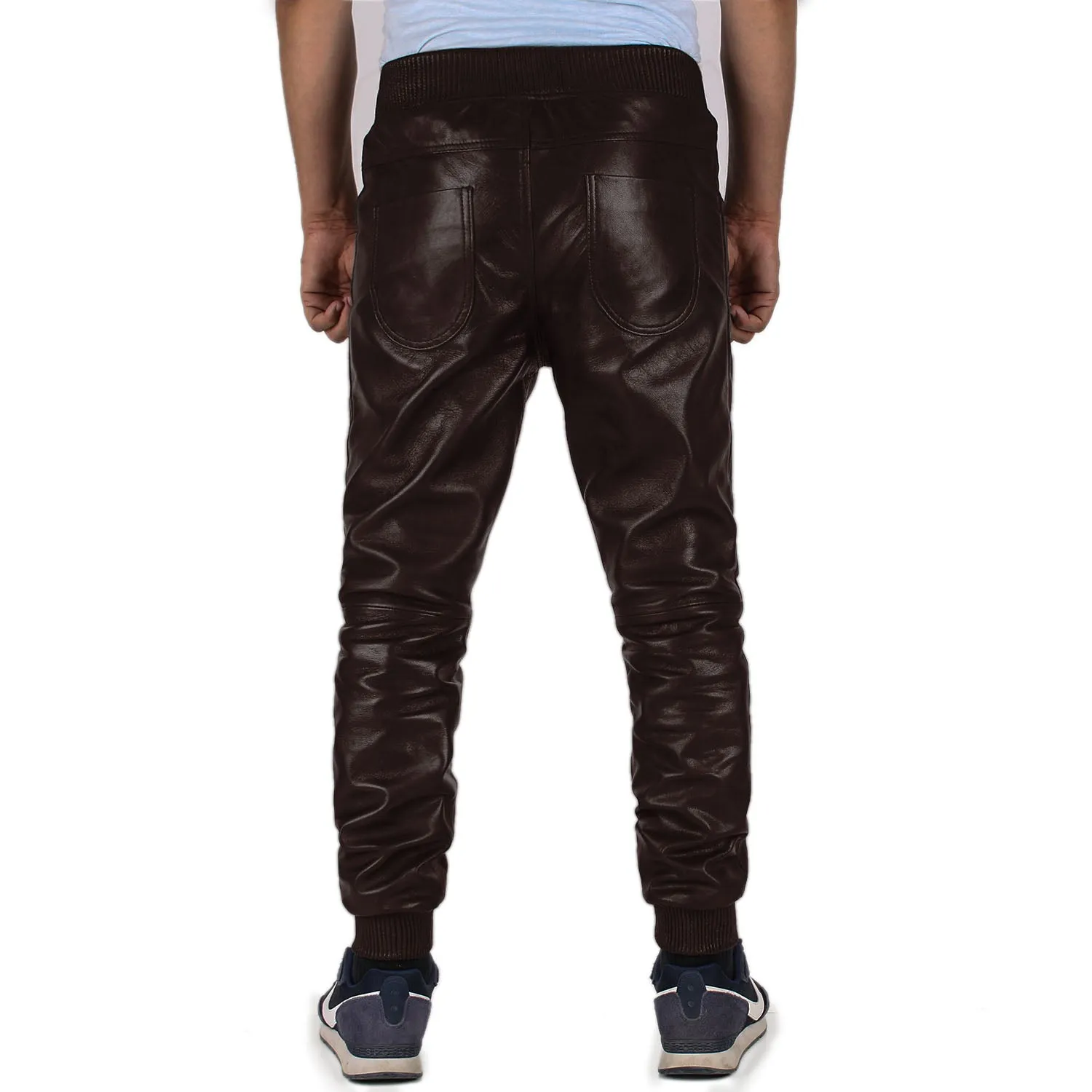 Delara Men's Brown Leather Jogger Pants