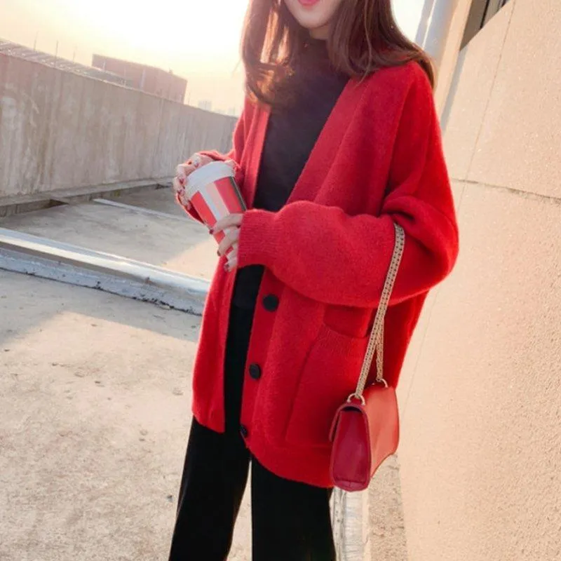 FashionSierra - Sweaters Cardigans Loose Lazy Elegant Fashionable Ladies Students Solid Simple Sweet