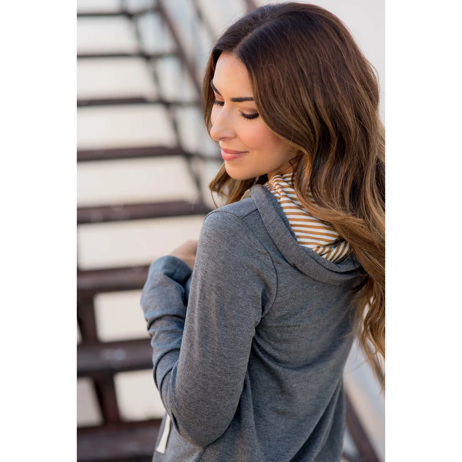 Faux Layered Stripe Lined Hoodie