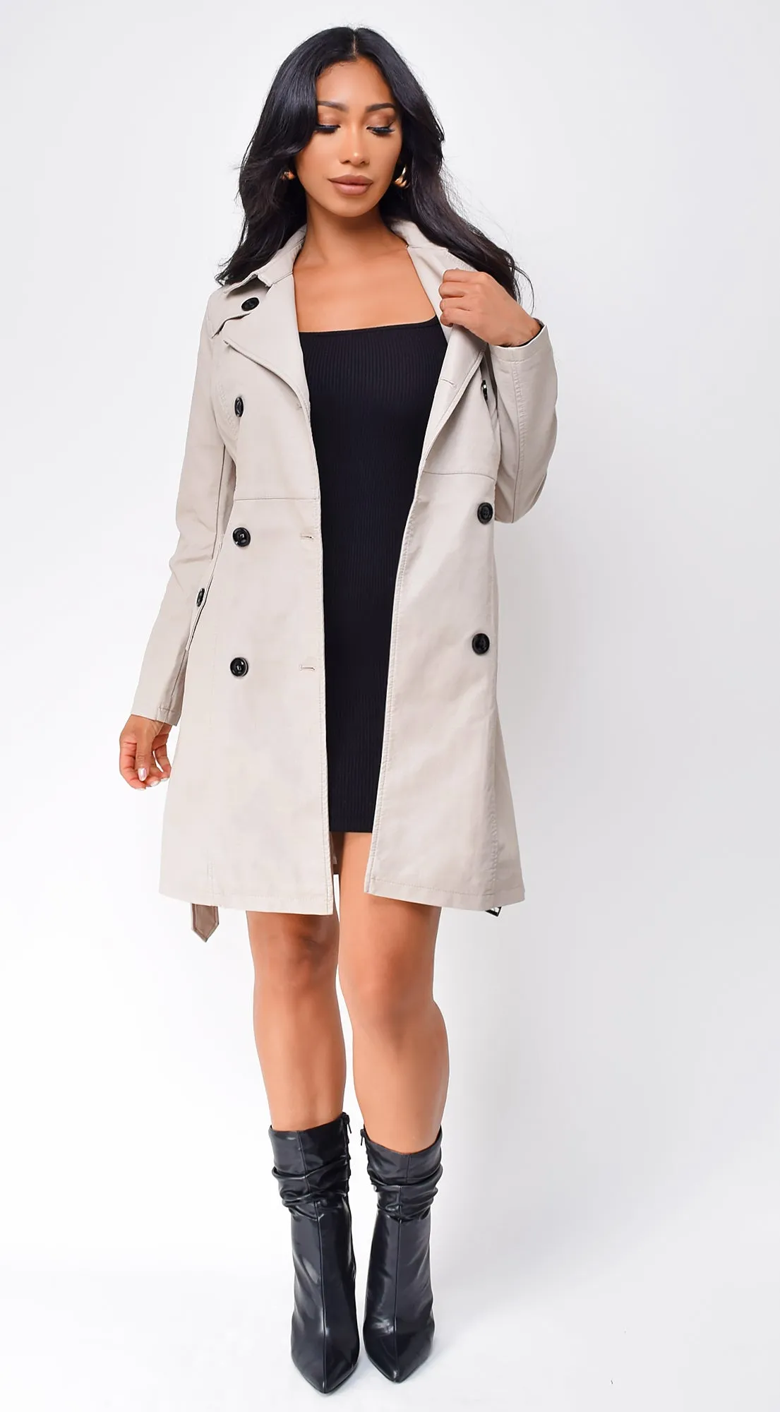 Finland Faux Leather Trench Coat - Cream