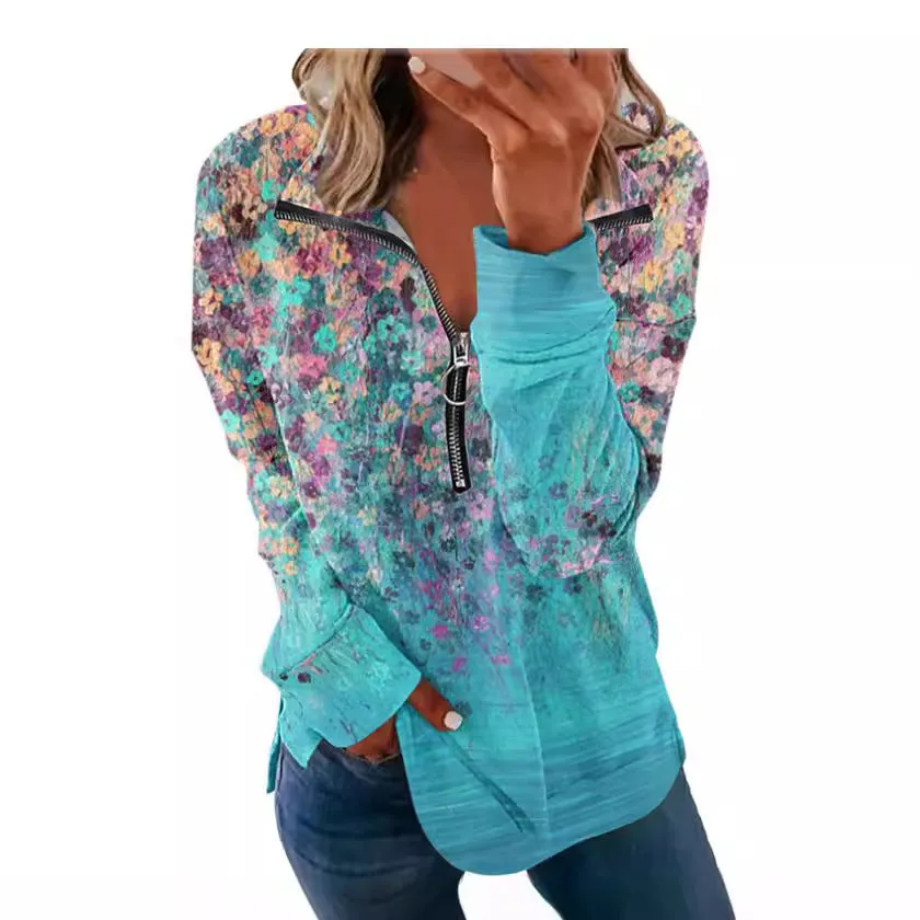 Floral Print Long Sleeve Pullover Female Sweaters