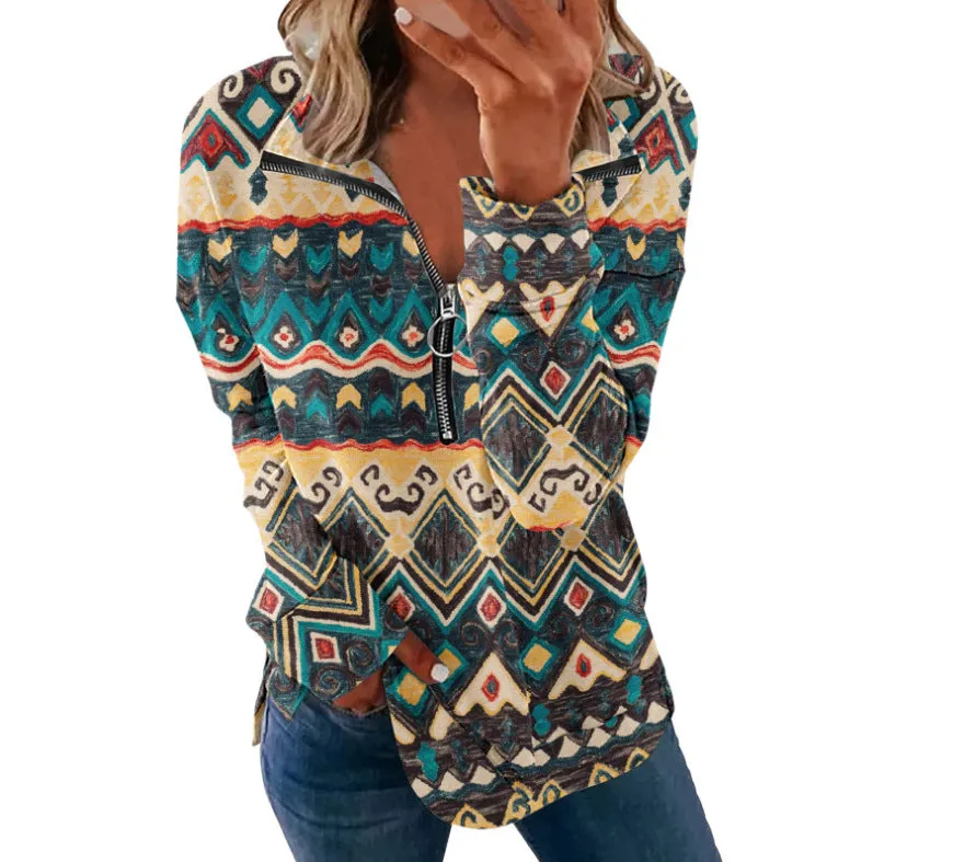 Floral Print Long Sleeve Pullover Female Sweaters