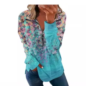 Floral Print Long Sleeve Pullover Female Sweaters