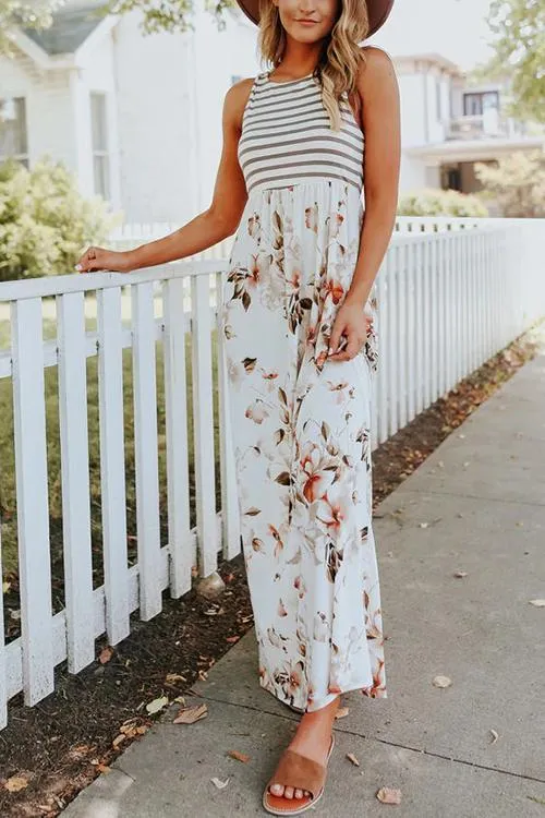 Floral Print Pocket Sleeveless Maxi Dress