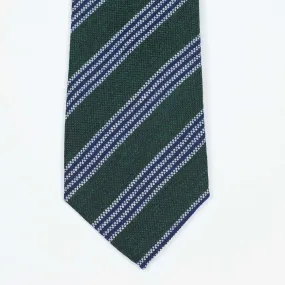 Forest green wool & silk tie, navy & white multi stripes