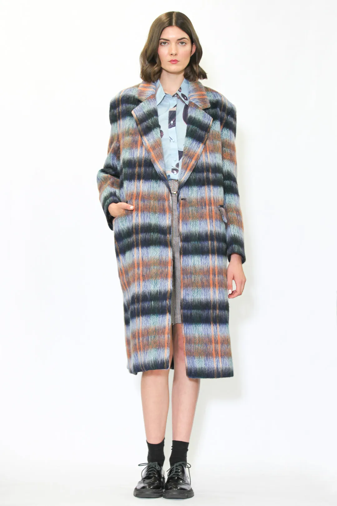 Heavy Wool Blue Plaid Coat