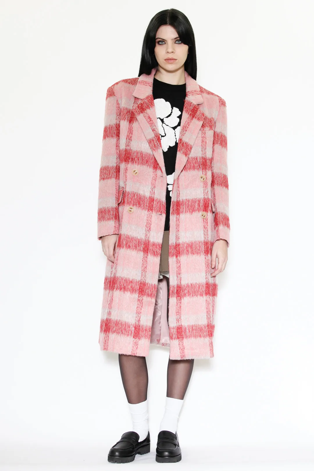 Heavy Wool Pink and White Plaid Coat