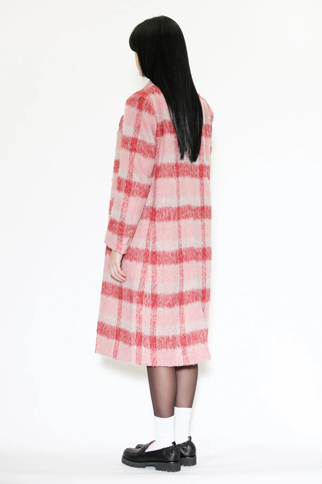 Heavy Wool Pink and White Plaid Coat