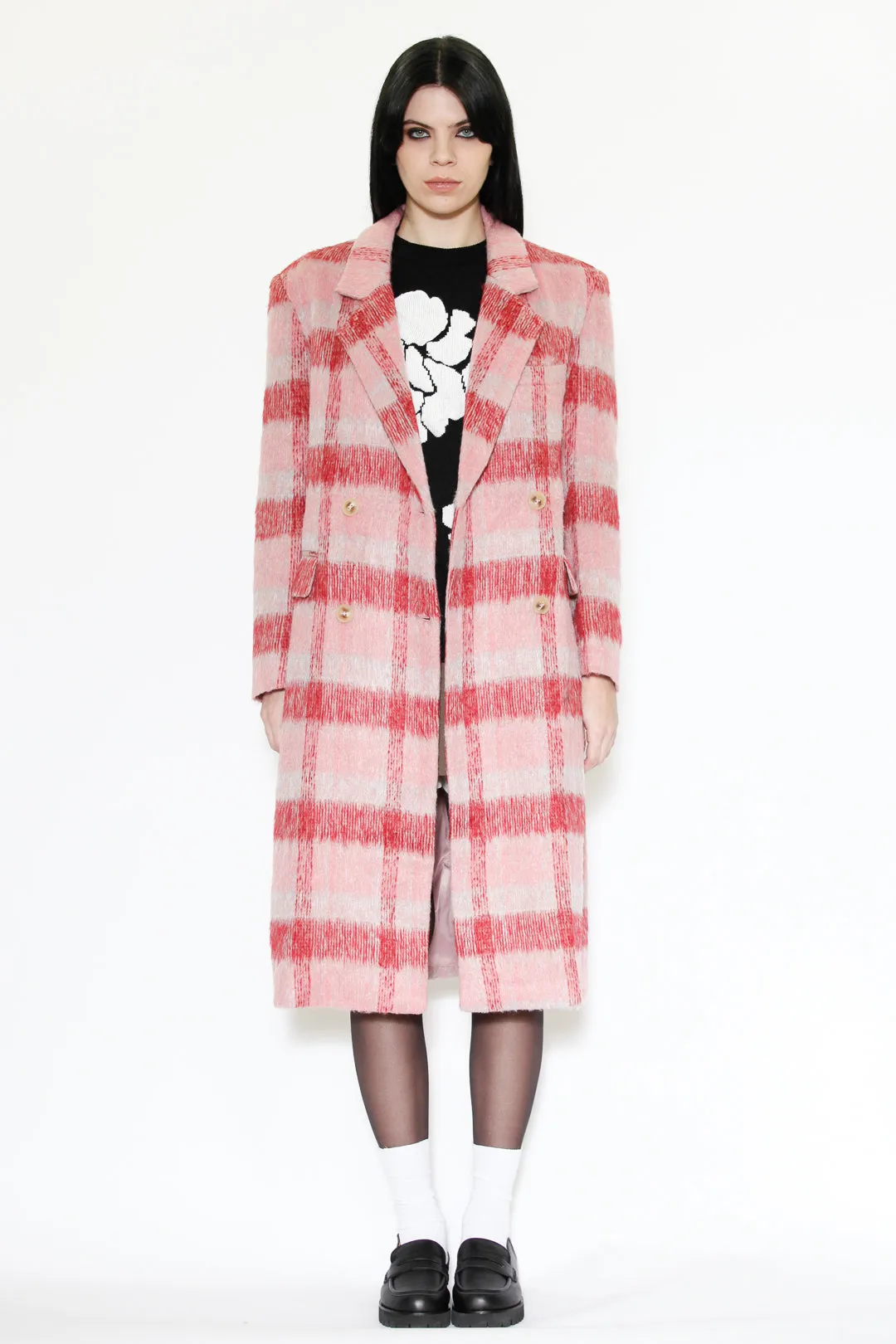 Heavy Wool Pink and White Plaid Coat