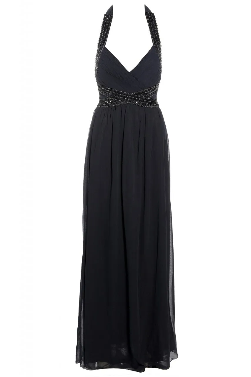 Jewel  Halter  Neck Maxi Dress