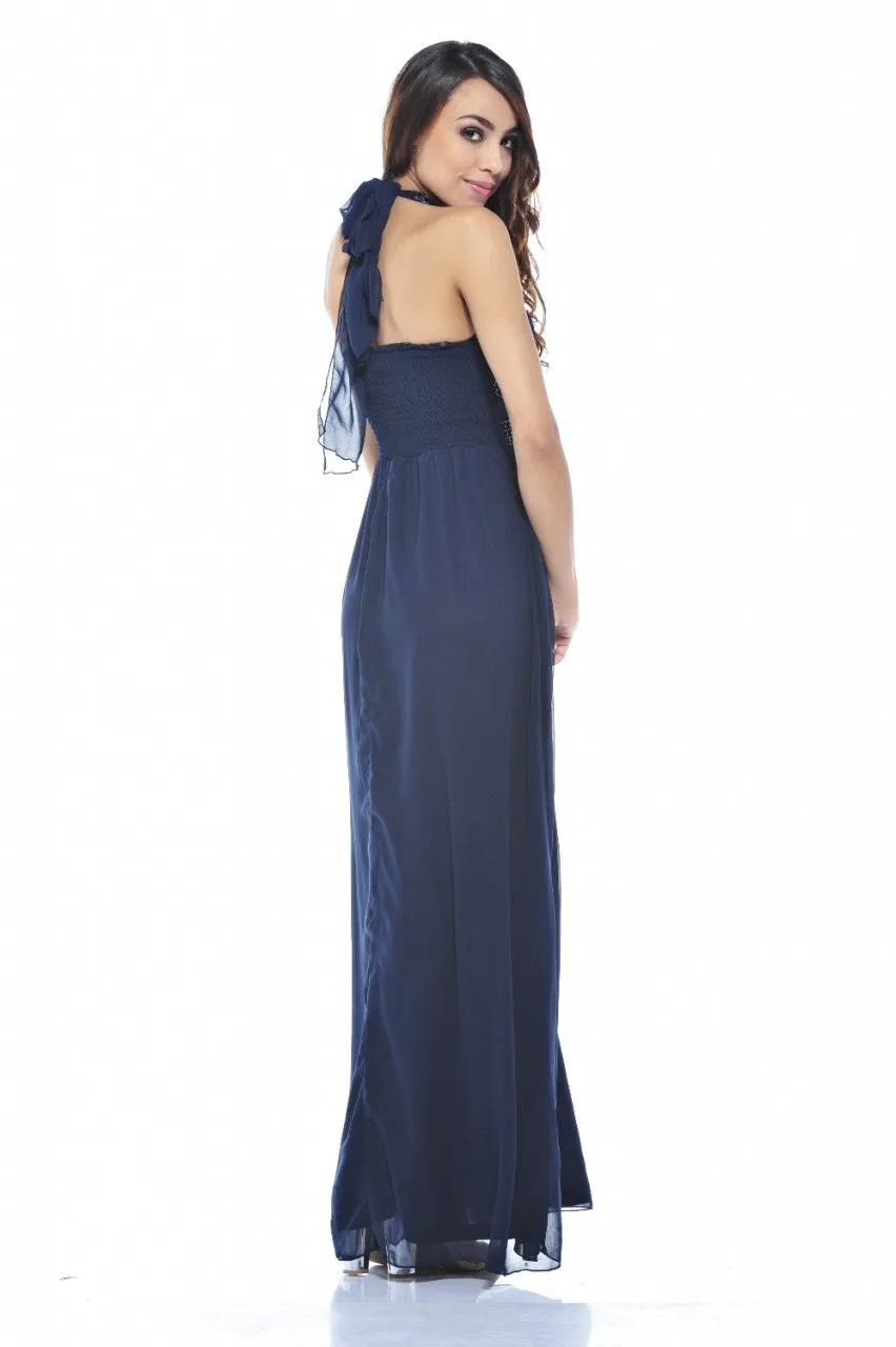 Jewel  Halter  Neck Maxi Dress