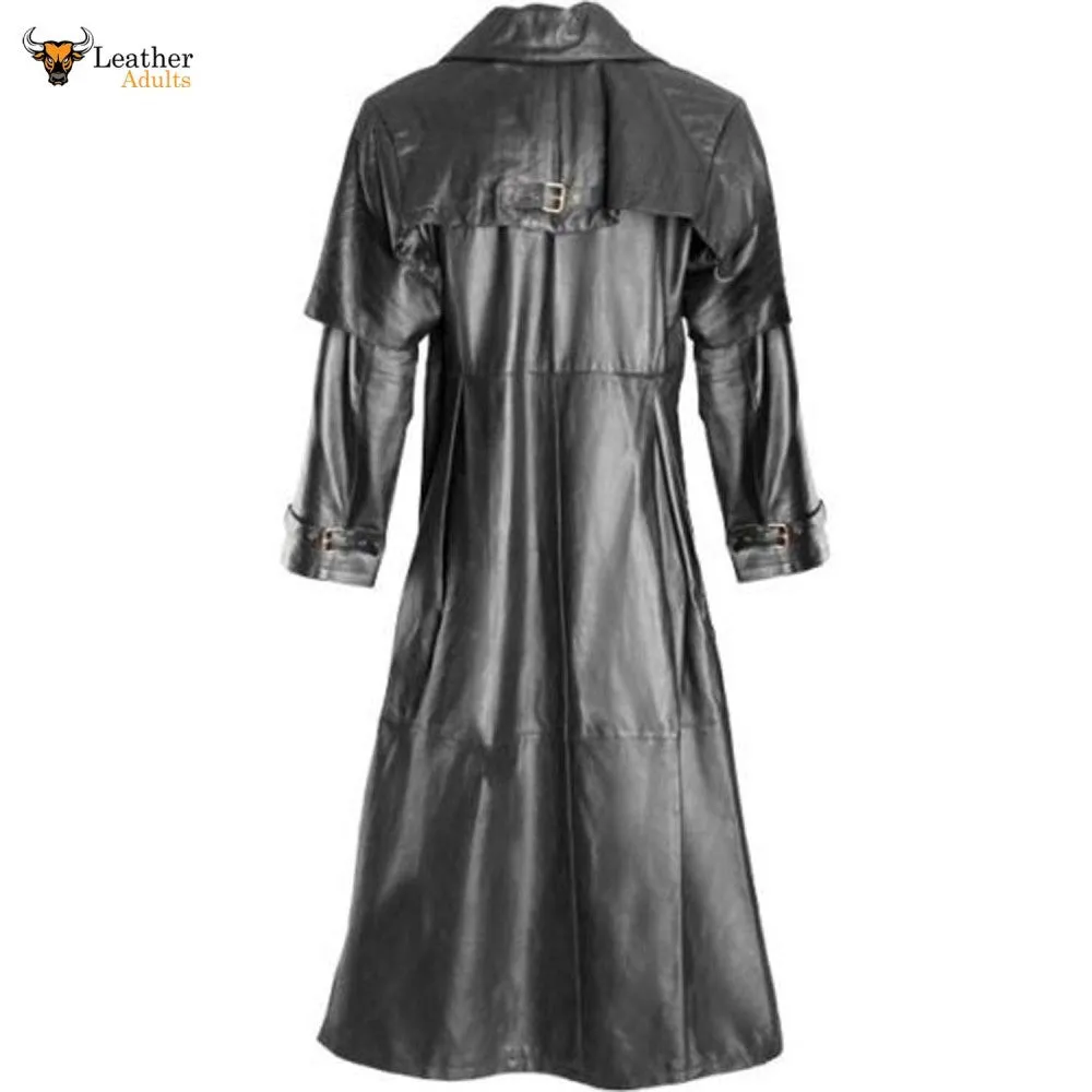 Ladies 100% Pure Leather Goth Steampunk Gothic Van Helsing Matrix Trench Coat